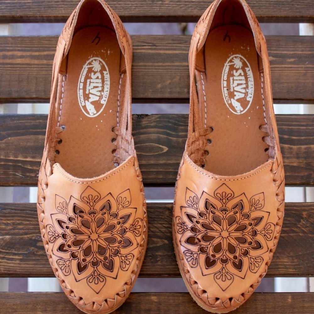 WOMENS MEXICAN SANDALS tan leather handmade shoe huarache